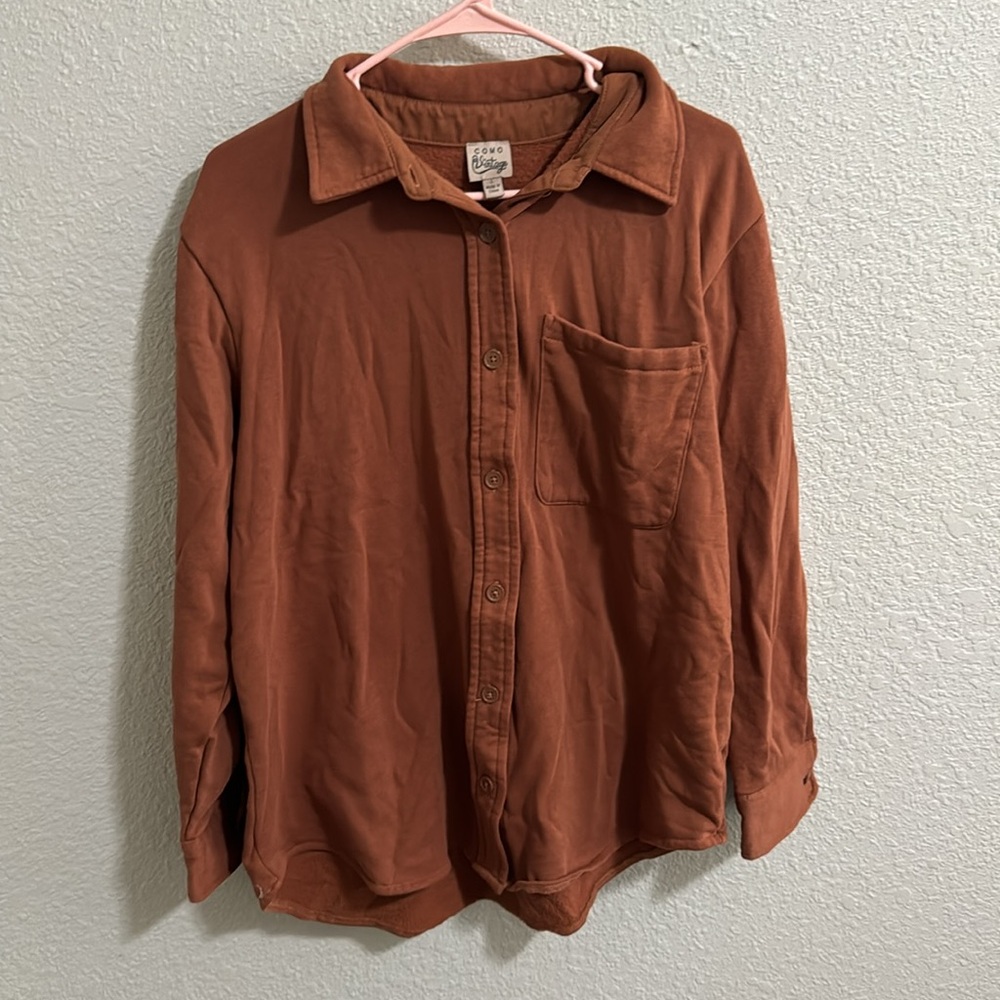 Como Vintage Rust Brown Lightweight Button Up Shirt Jacket